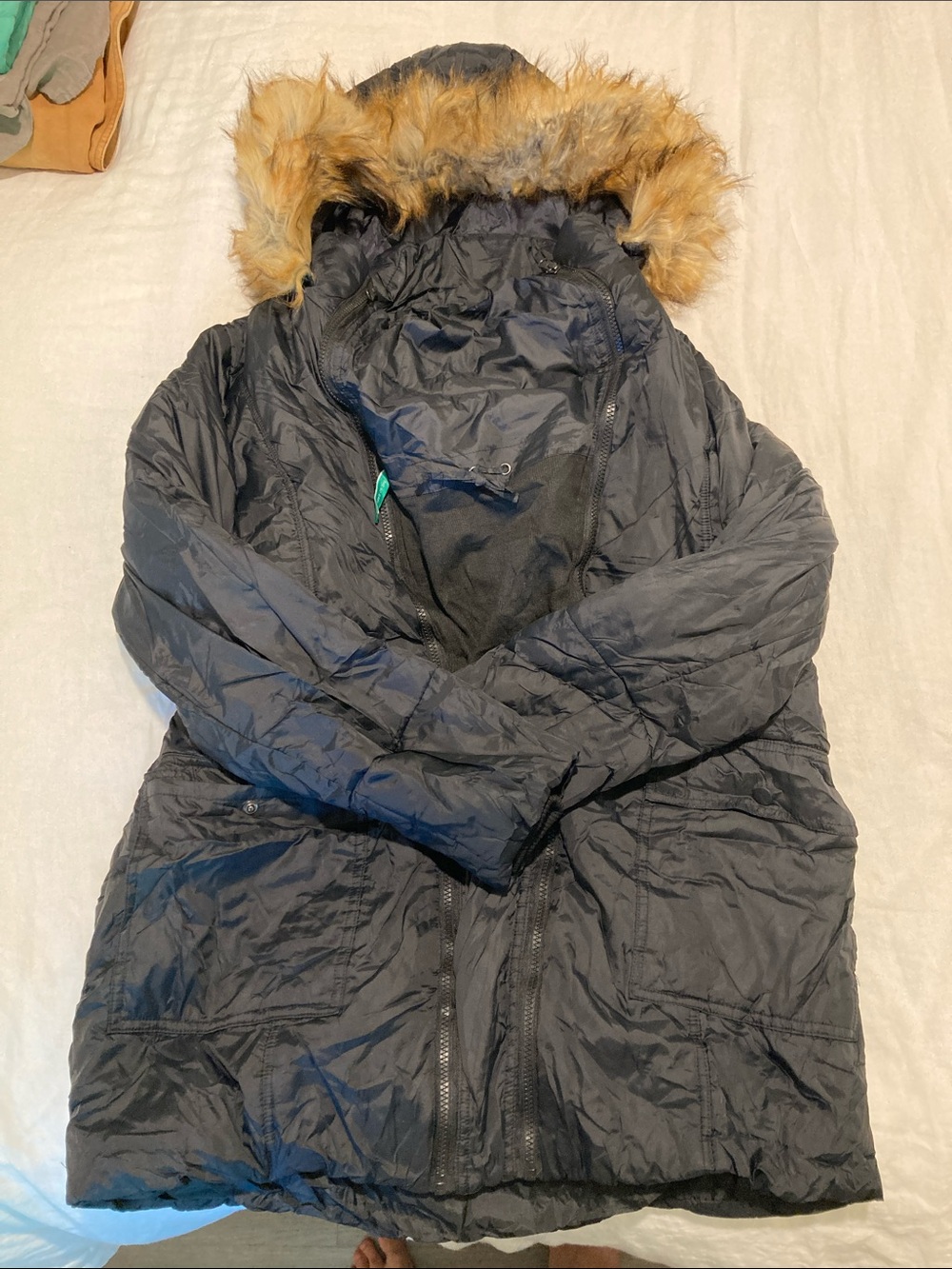 Modern Eternity Black Parka with Faux-Fur Trimmed Hood